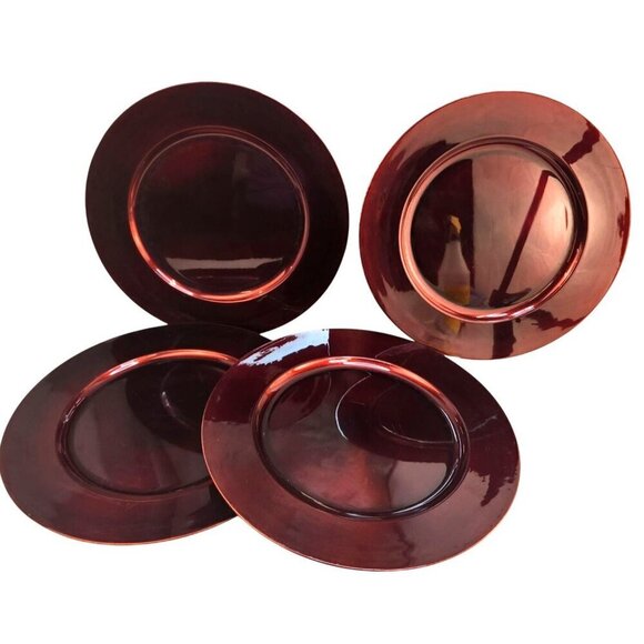 Decorative Dark Red Burgundy Plastic Charger Plates 14 inch Set Of 4 - Picture 1 of 8
